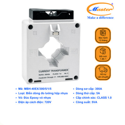 Biến Dòng Đo Lường MBH-40EX 300/5A CL1.0 5VA Master - Loại Epoxy Vỏ Nhựa