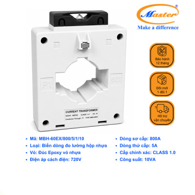 Biến Dòng Đo Lường MBH-60EX 800/5A CL1.0 10VA Master - Loại Epoxy Vỏ Nhựa