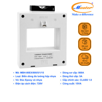Biến Dòng Đo Lường MBH-80EX 800/5A CL1.0 15VA Master - Loại Epoxy Vỏ Nhựa