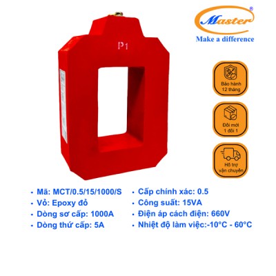 Biến Dòng Đo Lường MCT 1000/5A CL0.5 15VA Master - Đúc Epoxy Vuông Đỏ