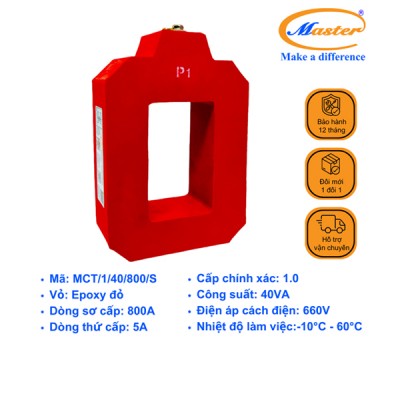 Biến Dòng Đo Lường MCT 800/5A CL1.0 40VA Master - Đúc Epoxy Vuông Đỏ