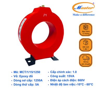 Biến Dòng Đo Lường MCT 1250/5A CL1.0 15VA Master - Đúc Epoxy Tròn Đỏ