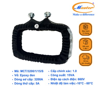Biến Dòng Đo Lường MCT 3200/5A CL1.0 15VA Master - Đúc Epoxy Vuông Đen