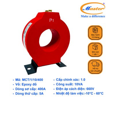 Biến Dòng Đo Lường MCT Đỏ 400/5A CL1.0 10VA Master (Loại Tròn)