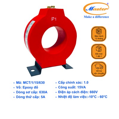 Biến Dòng Đo Lường MCT 630/5A CL1.0 15VA Master - Đúc Epoxy Tròn Đỏ