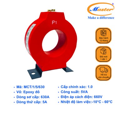 Biến Dòng Đo Lường MCT 630/5A CL1.0 5VA Master - Đúc Epoxy Tròn Đỏ
