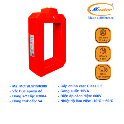 Biến Dòng Đo Lường MCT 6300/5A CL0.5 15VA Master - Đúc Epoxy Vuông Đỏ