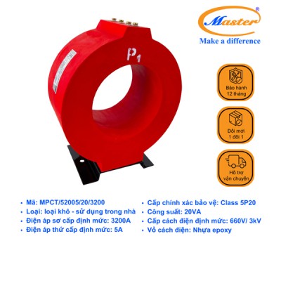 Biến Dòng Đo Lường Và Bảo Vệ MPCT 3200/5A CL0.5 CL5P20 20VA Master
