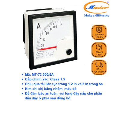 Đồng Hồ Đo Ampe MT-72 500/5A CL1.5 Master