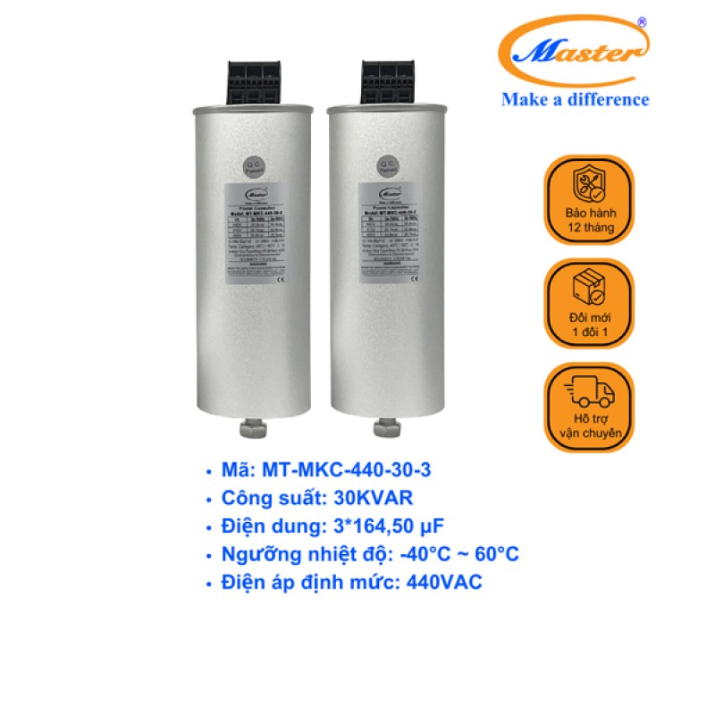 Tụ Bù Chống Cháy Nổ Master Tròn Loại Khô 3P 30KVAR 440VAC
