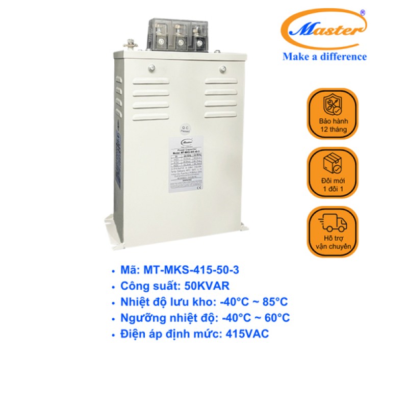Tụ Bù Chống Cháy Nổ Master Vuông Loại Khô 3P 50KVAR 415VAC