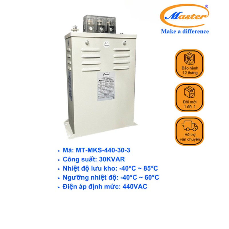 Tụ Bù Chống Cháy Nổ Master Vuông Loại Khô 3P 30KVAR 440VAC