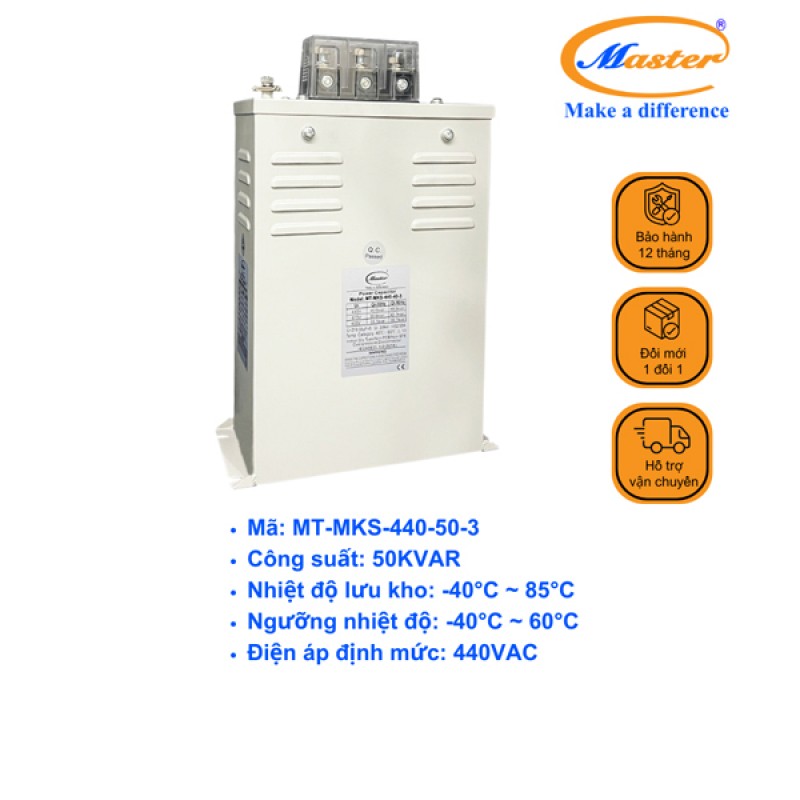 Tụ Bù Chống Cháy Nổ Master Vuông Loại Khô 3P 50KVAR 440VAC