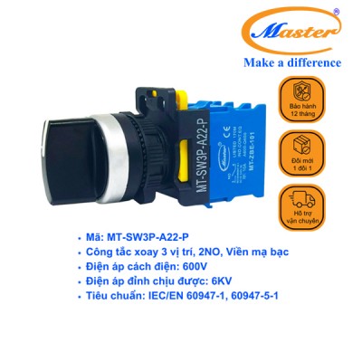 Công Tắc Xoay 3 Vị Trí Master - Viền Mạ Bạc