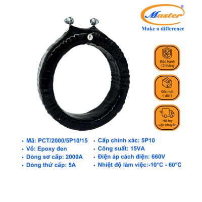 Biến Dòng Bảo Vệ PCT 2000/5A 5P10 15VA Master - Đúc Epoxy Tròn Đen