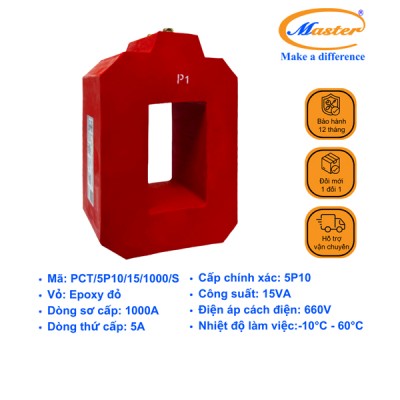 Biến Dòng Bảo Vệ PCT 1000/5A 5P10 15VA Master - Đúc Epoxy Vuông Đỏ
