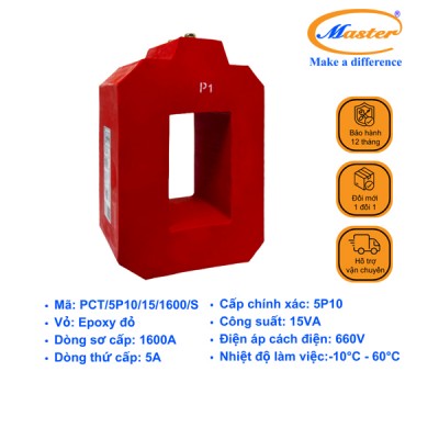 Biến Dòng Bảo Vệ PCT 1600/5A 5P10 15VA Master - Đúc Epoxy Vuông Đỏ