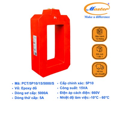 Biến Dòng Bảo Vệ PCT 5000/5A 5P10 15VA Master - Đúc Epoxy Vuông Đỏ