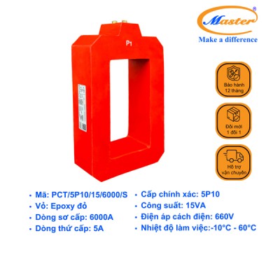Biến Dòng Bảo Vệ PCT 6000/5A 5P10 15VA Master - Đúc Epoxy Vuông Đỏ