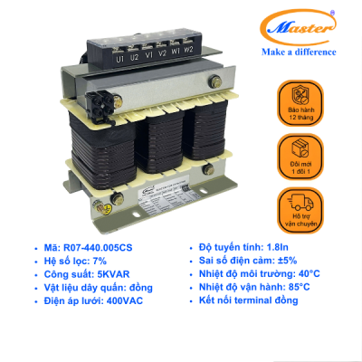 Cuộn Kháng 7% 400VAC Cho Tụ Bù 3P 05KVAR 440VAC MASTER
