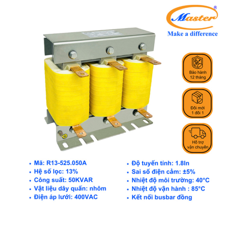 Cuộn Kháng 13% Cho Tụ Bù 3P 50KVAR 525VAC