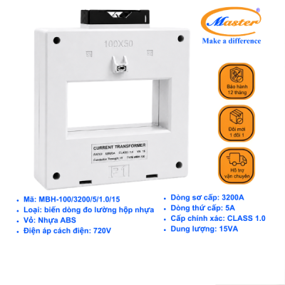 Biến Dòng Đo Lường Hộp Nhựa MBH-100 3200/5A CL1.0 15VA Master