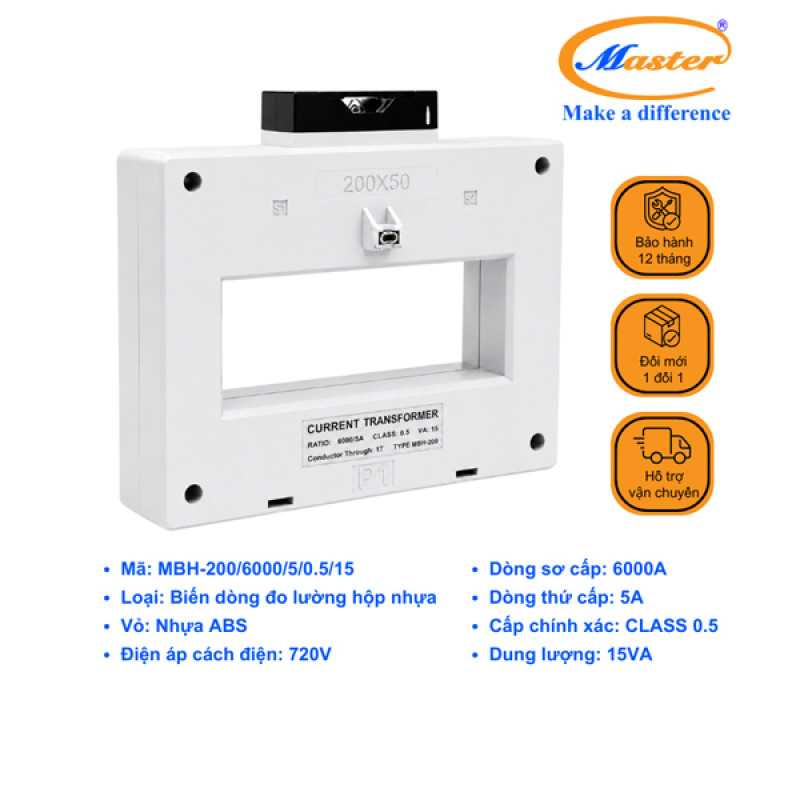 Biến Dòng Đo Lường Hộp Nhựa MBH-200 6000/5A Master