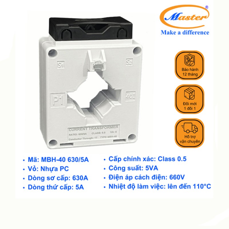 Biến Dòng Đo Lường Hộp Nhựa MBH-40 630/5A Master