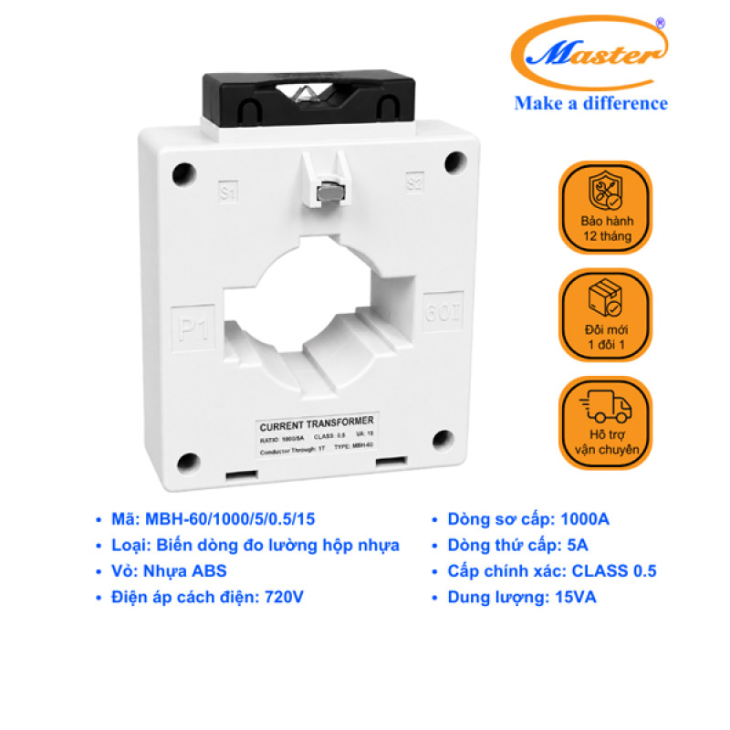 Biến Dòng Đo Lường Hộp Nhựa MBH-60 1000/5A CL0.5 15VA Master