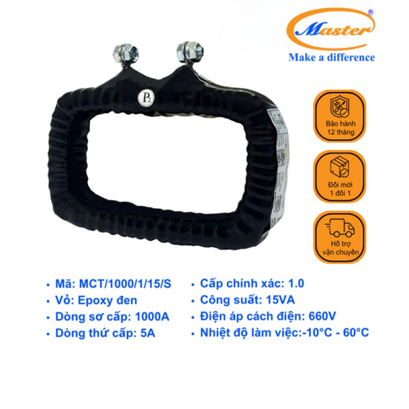 Biến Dòng Đo Lường MCT 1000/5A CL1.0 15VA Master - Đúc Epoxy Vuông Đen