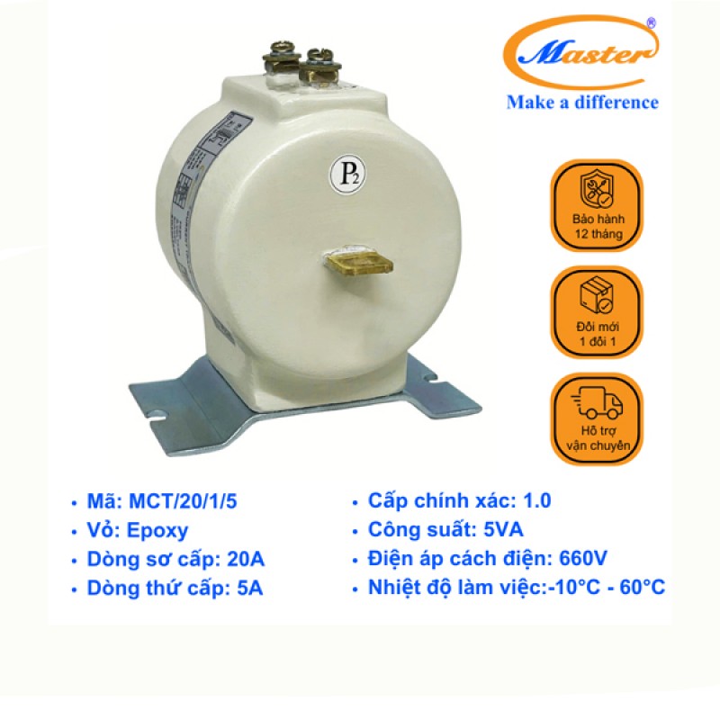 Biến Dòng Đo Lường MCT 20/5A CL1.0 5VA Master - Đúc Epoxy Tròn