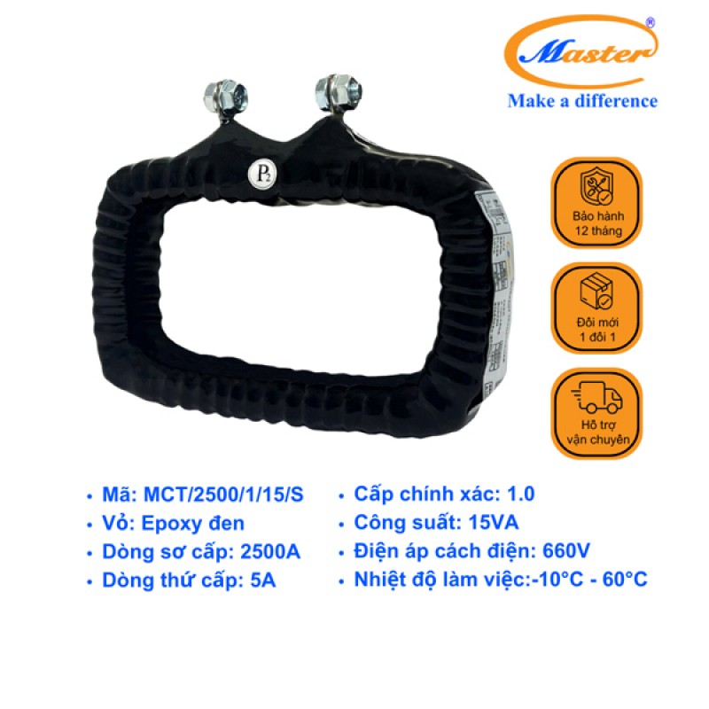Biến Dòng Đo Lường MCT 2500/5A CL1.0 15VA Master - Đúc Epoxy Vuông Đen