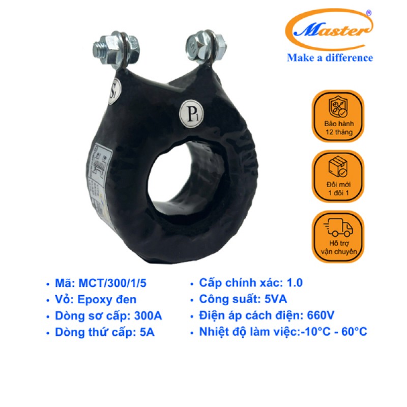 Biến Dòng Đo Lường MCT 300/5A CL1.0 5VA Master - Đúc Epoxy Tròn Đen