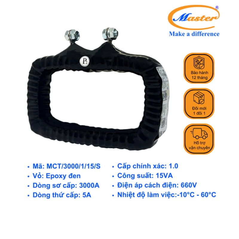 Biến Dòng Đo Lường MCT 3000/5A CL1.0 15VA Master - Đúc Epoxy Vuông Đen