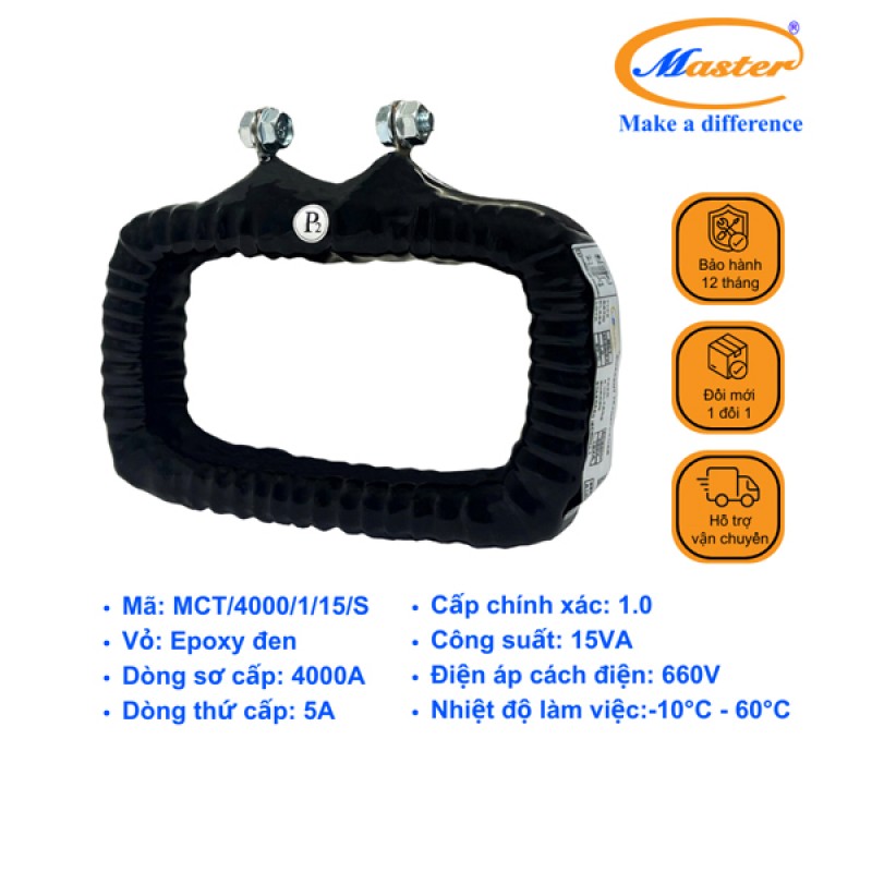 Biến Dòng Đo Lường MCT 4000/5A CL1.0 15VA Master - Đúc Epoxy Vuông Đen