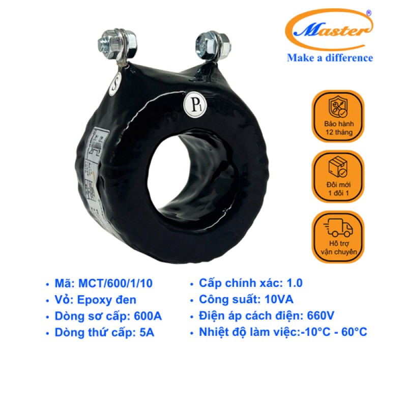 Biến Dòng Đo Lường MCT 600/5A CL1.0 10VA Master - Đúc Epoxy Tròn Đen