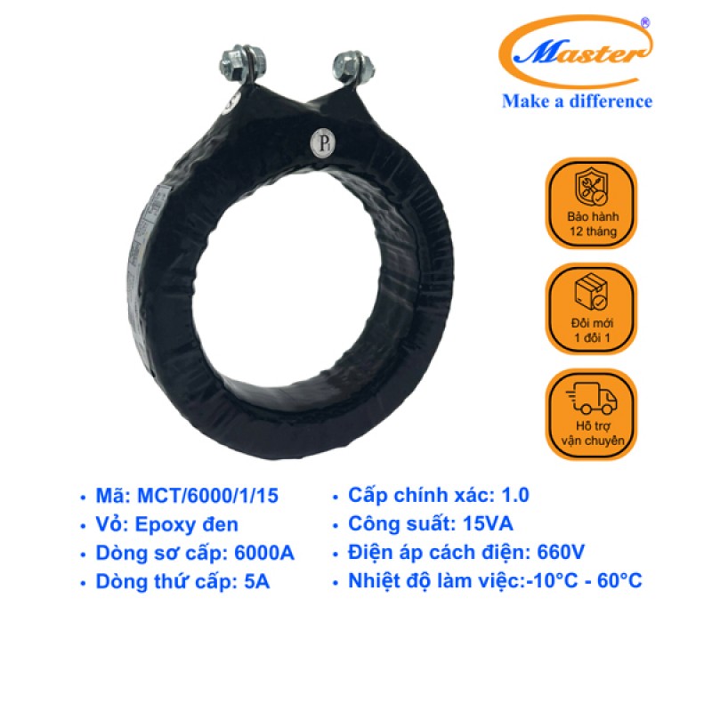 Biến Dòng Đo Lường MCT 6000/5A CL1.0 15VA Master - Đúc Epoxy Tròn Đen