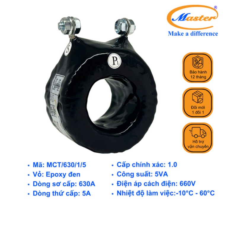 Biến Dòng Đo Lường MCT 630/5A CL1.0 5VA Master - Đúc Epoxy Tròn Đen
