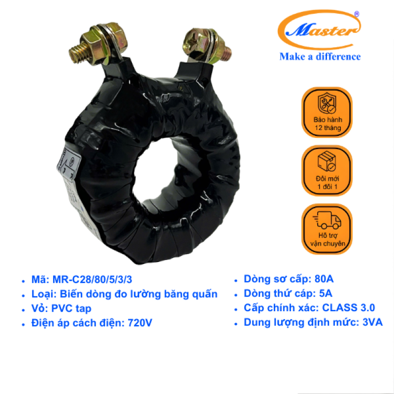 Biến Dòng Đo Lường Băng Quấn MR-C28 80/5A CL3.0 3VA Master