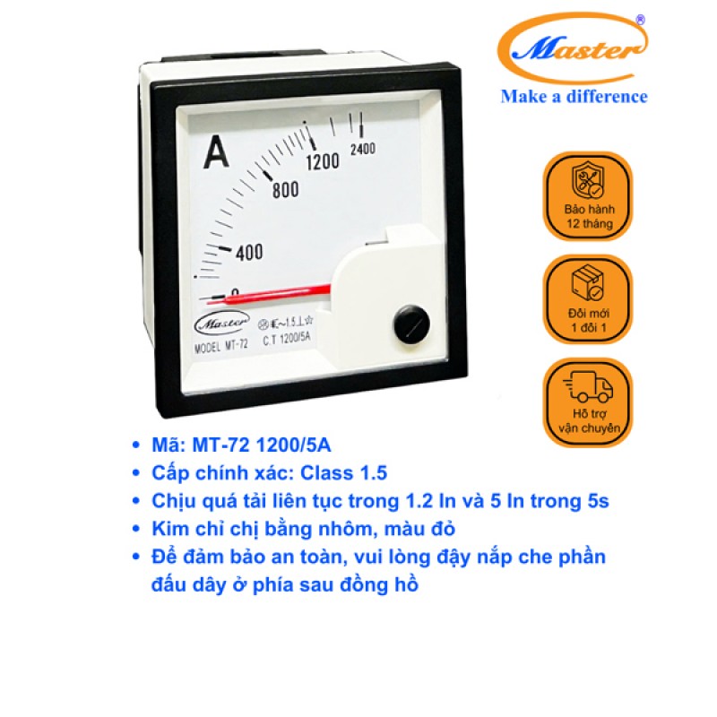 Đồng Hồ Đo Ampe MT-72 1200/5A CL1.5 Master