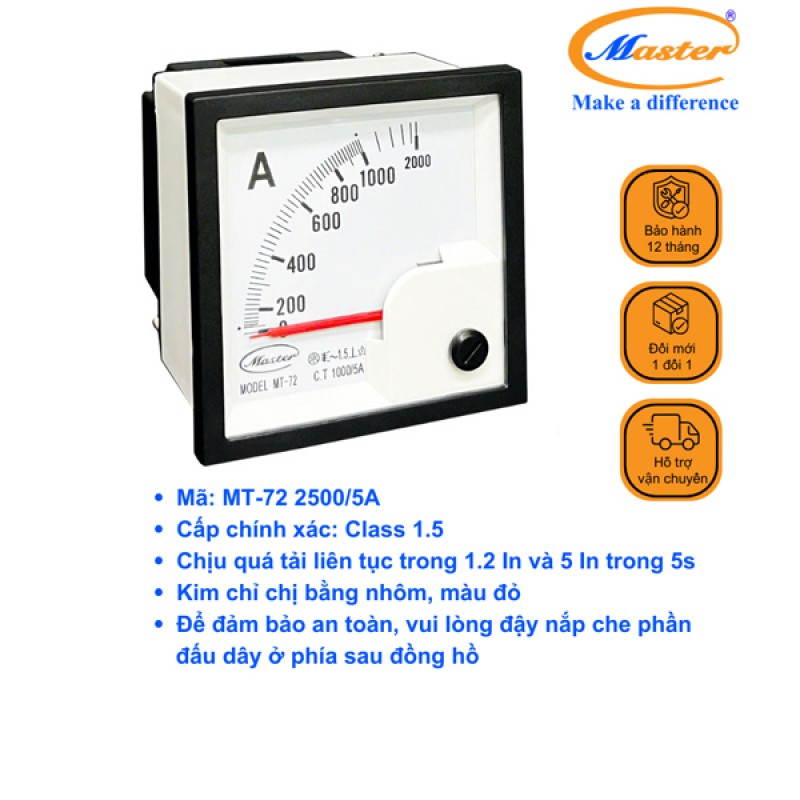 Đồng Hồ Đo Ampe MT-72 2500/5A CL1.5 Master