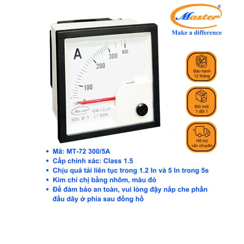 Đồng Hồ Đo Ampe MT-72 300/5A CL1.5 Master