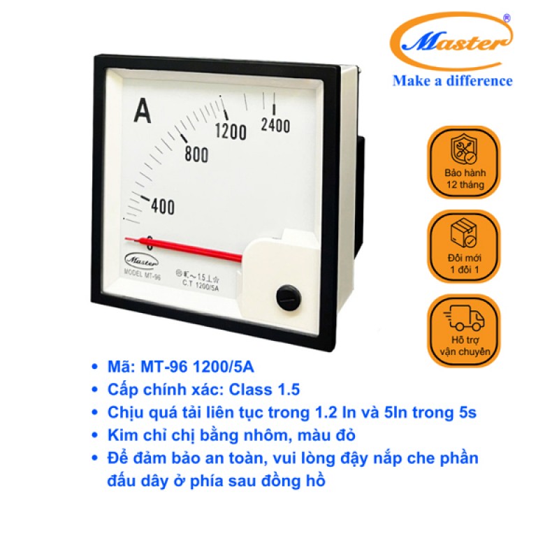 Đồng Hồ Đo Ampe MT-96 1200/5A CL1.5 Master