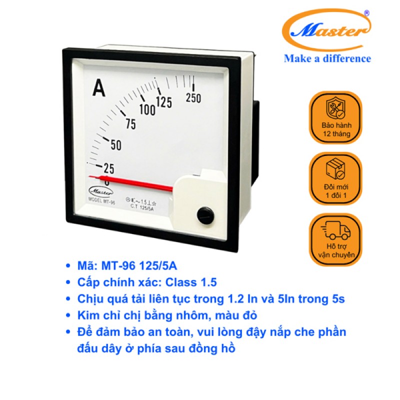 Đồng Hồ Đo Ampe MT-96 125/5A CL1.5 Master