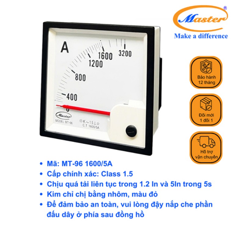 Đồng Hồ Đo Ampe MT-96 1600/5A CL1.5 Master