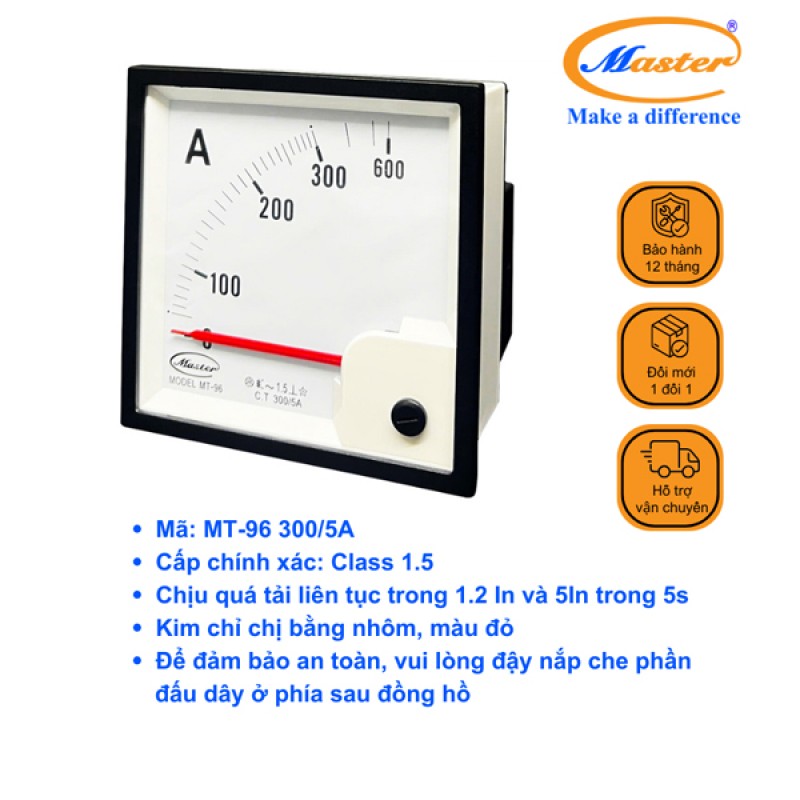 Đồng Hồ Đo Ampe MT-96 300/5A CL1.5 Master