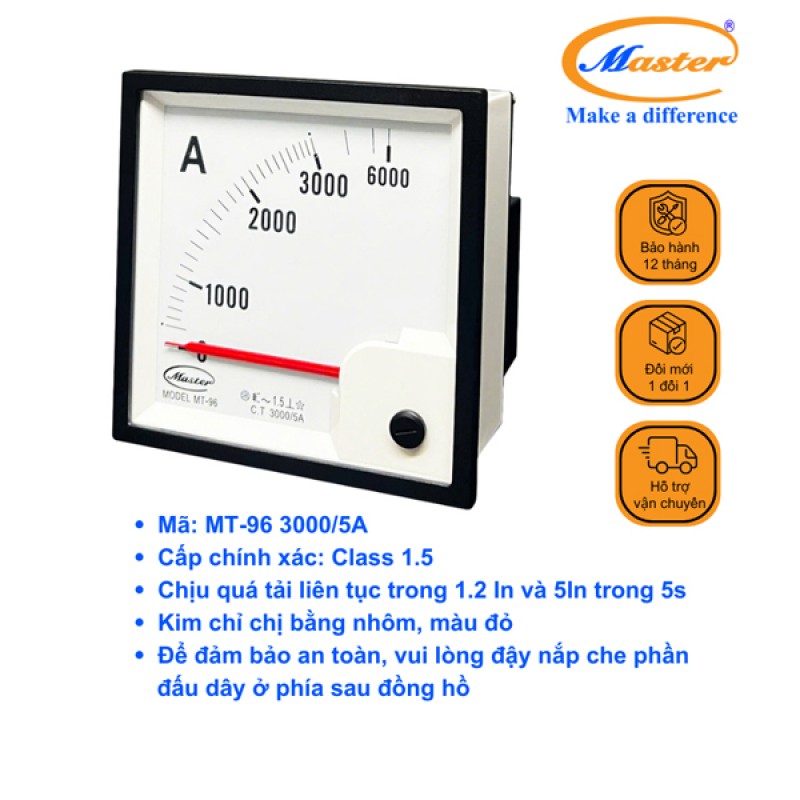 Đồng Hồ Đo Ampe MT-96 3000/5A CL1.5 Master