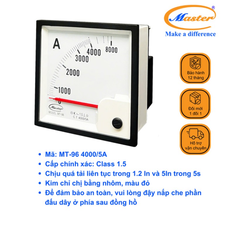 Đồng Hồ Đo Ampe MT-96 4000/5A CL1.5 Master