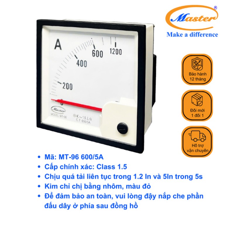Đồng Hồ Đo Ampe MT-96 600/5A CL1.5 Master