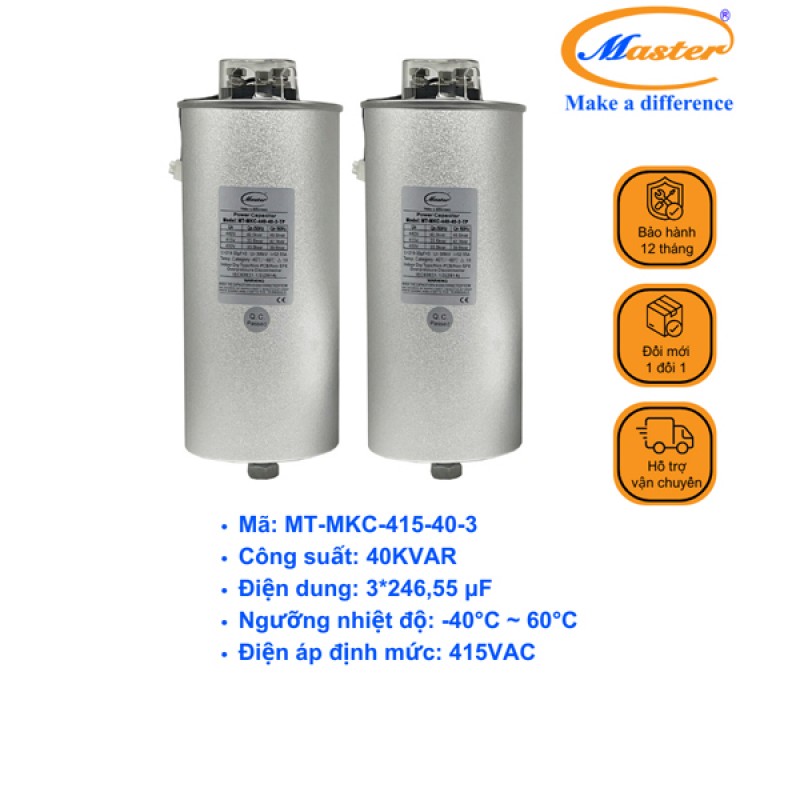Tụ Bù Chống Cháy Nổ Master Tròn Loại Khô 3P 40KVAR 415VAC